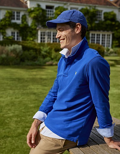 Long Sleeve Pique Polo Shirt in Surf Blue