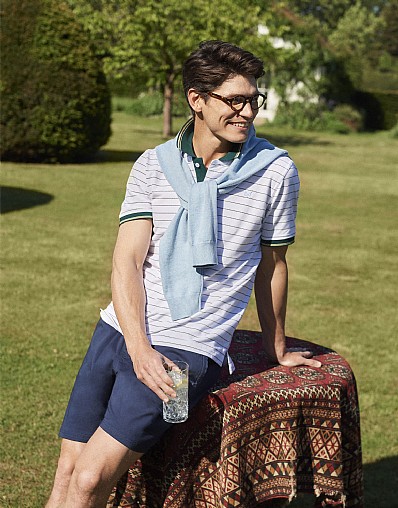 Striped Polo Shirt in White and Green