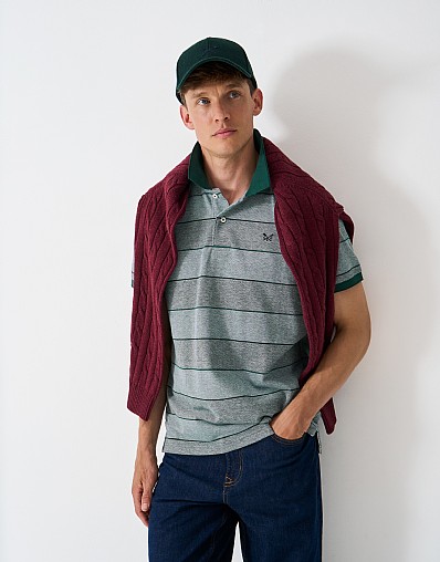Oxford Stripe Cotton Polo Shirt in Green