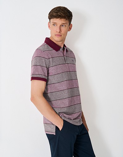 Oxford Stripe Cotton Polo Shirt in Burgundy and White