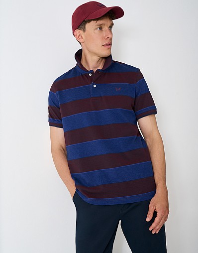 Oxford Stripe Cotton Polo in Blue & Burgundy