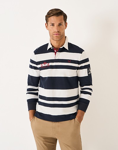 Striped Cotton Rugby Shirt in Navy & White