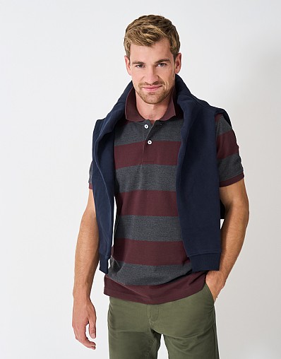 Heritage Rugby Stripe Polo in Burgundy and Charcoal