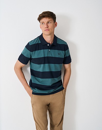 Heritage Rugby Stripe Polo in Blue and Navy