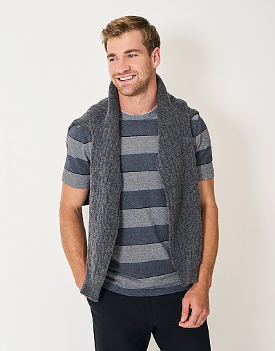 Cotton Oxford Stripe T-Shirt in Stone Grey