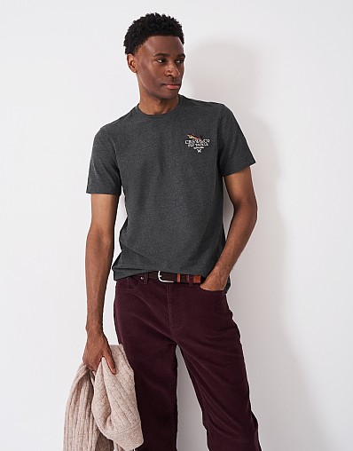 Embroidered Fly Fishing Tee in Charcoal Marl