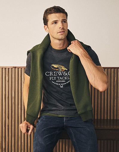 Embroidered Fishing Tackle T-Shirt in Grey