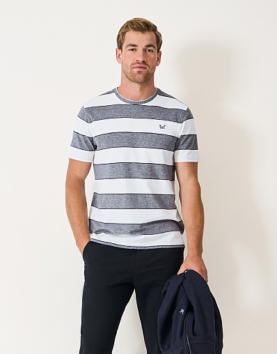Oxford Dual Stripe Tee in White and Navy