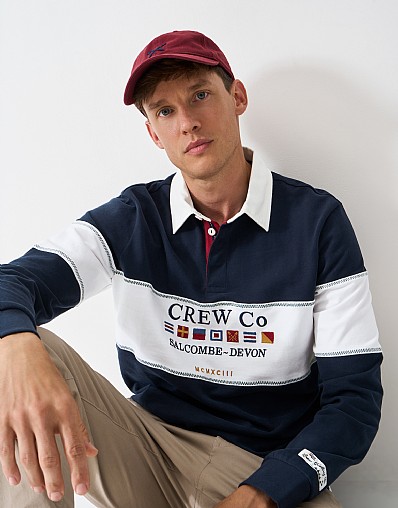 Cotton Zig Zag Stitch Rugby Shirt in Dark Navy