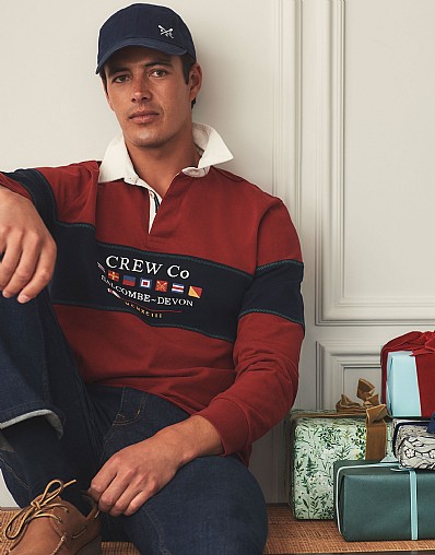 Cotton Zig Zag Stitch Rugby Shirt in Dark Red