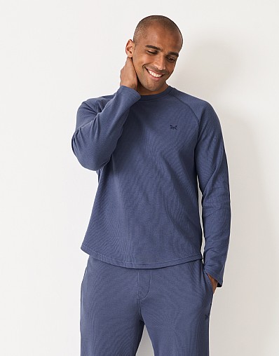 Long Sleeve Waffle T-Shirt in Blue