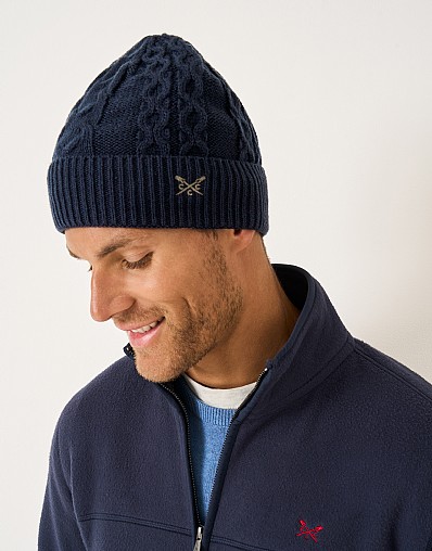 Cable-Knit Beanie in Navy