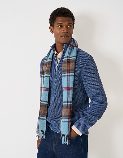 Wool Scarf in Blue & Red Check