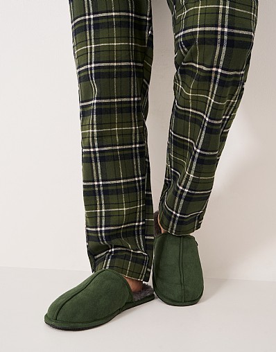 Slip-On Suede-Effect Mule Slipper in Forest Green