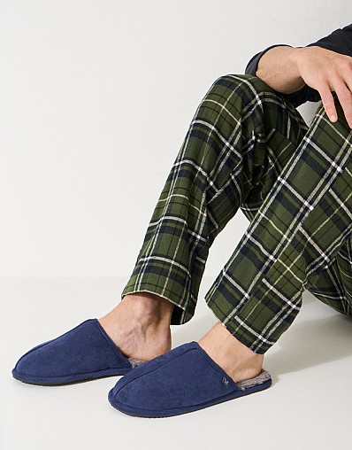 Slip-On Suede-Effect Mule Slipper in Navy