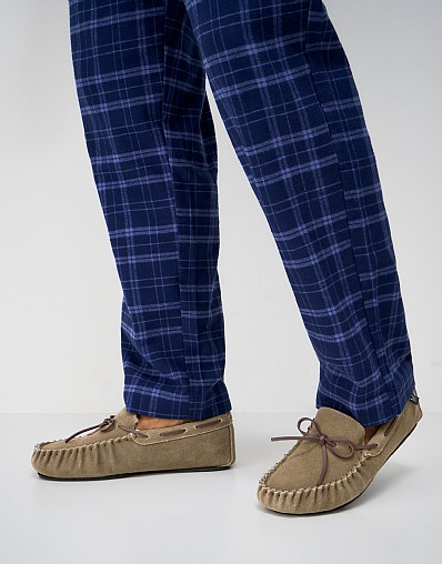 Lace Moccasin Suede Slipper in Tan