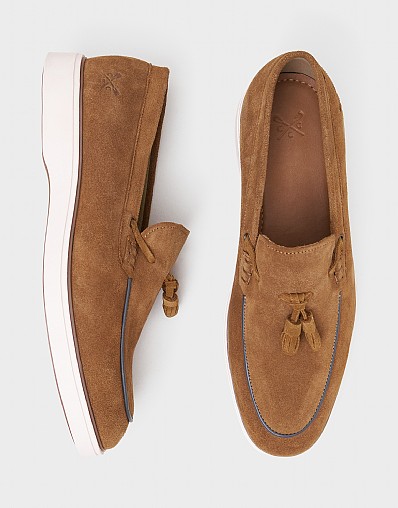 Suede Tassel Loafer in Tan