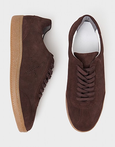 Slim Suede Trainer in Chocolate Brown