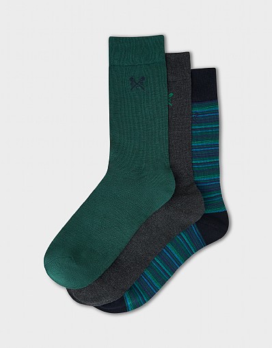 3 Pack Bamboo Socks in Green, Navy and Grey