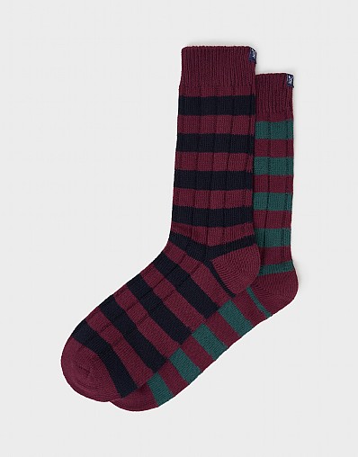 2 Pack Stripe Rugby Socks in Mahogany and Purple