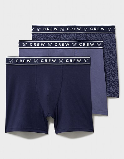 3 Pack Jersey Boxers in Navy and Blue Bird Print
