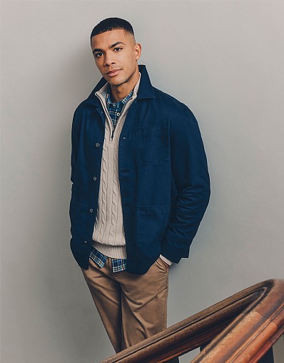 Cotton Twill Shacket in Navy