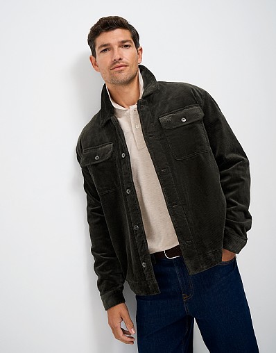 Sherpa Lined Corduroy Shacket in Charcoal