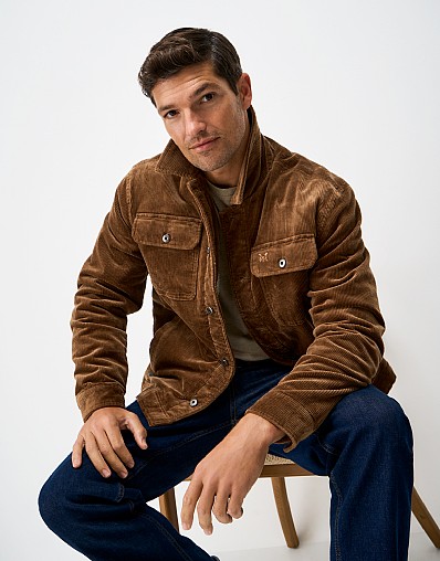 Lined Corduroy Shacket in Brown