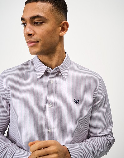 Classic Fit Long-Sleeve Oxford Cotton Shirt in Mulberry & White Stripe