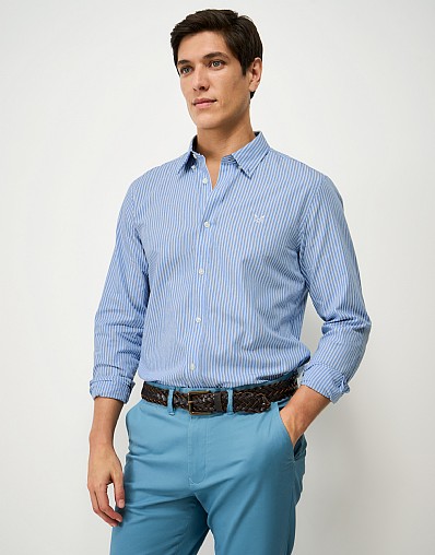 Slim Fit Double Stripe Shirt in Light Blue and White