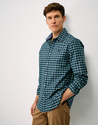Classic Fit Blackwatch Check Oxford in Navy & Green