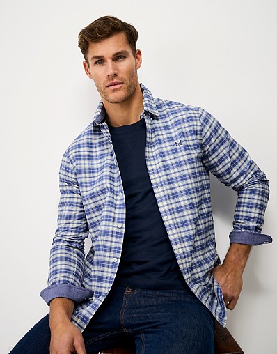 Wardley Check Classic Fit Oxford Shirt in Blue and Off-White