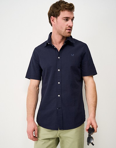 Short Sleeve Seersucker Shirt in Navy