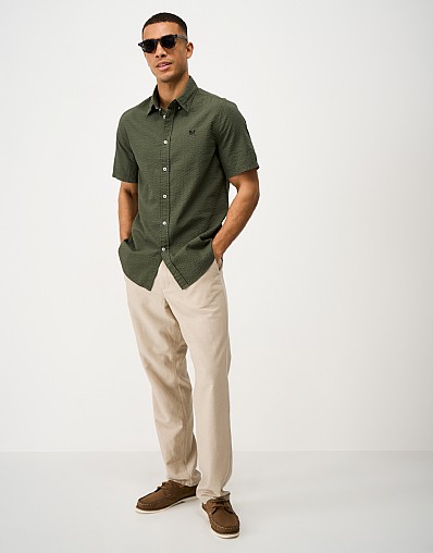 Short Sleeve Seersucker Shirt in Olive