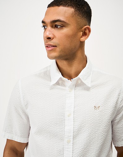 Short Sleeve Seersucker Shirt in White
