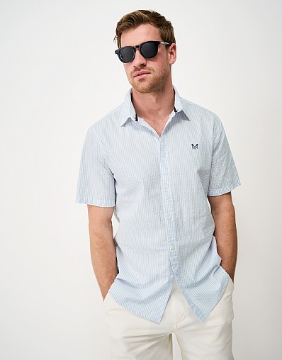 Short Sleeve Seersucker Shirt in Blue