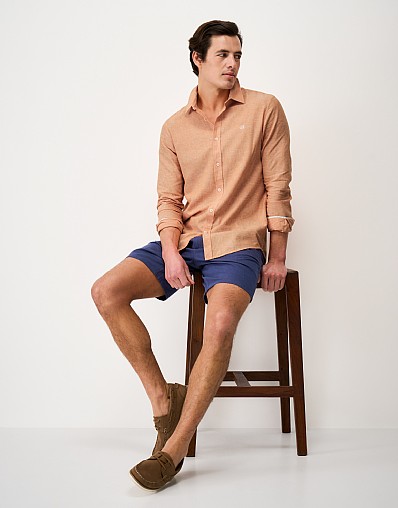 Long-Sleeve Linen Shirt in Orange