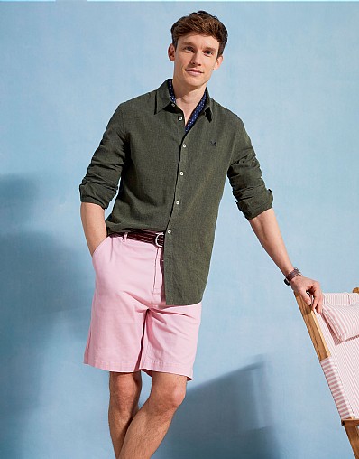 Long-Sleeve Linen Shirt in Khaki