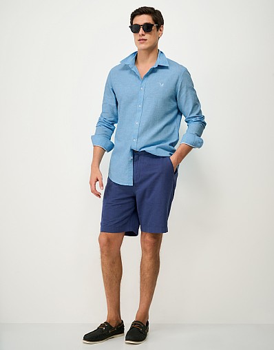 Long-Sleeve Linen Shirt in Mid-Blue