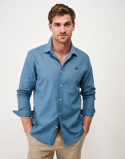 Long-Sleeve Linen Shirt in Dusky Blue