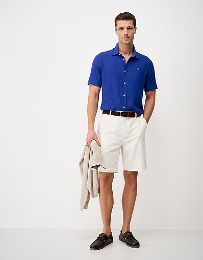Short Sleeve Linen Blend Shirt in Royal Blue