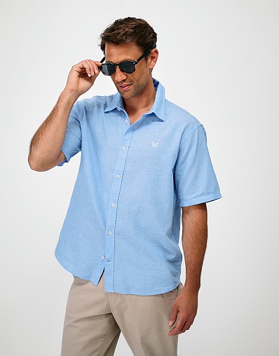 Short Sleeve Linen Shirt in Sky Blue