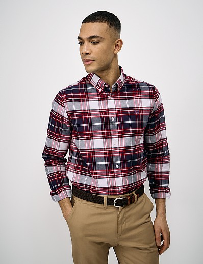 Oxford Cotton Shirt in Dark Navy & Red Neilson Check