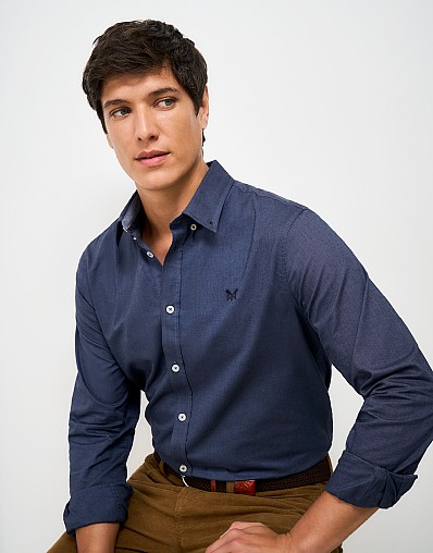 Classic Fit Long-Sleeve Oxford Cotton Shirt in Dark Blue