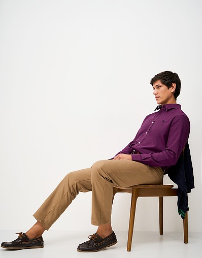 Classic Fit Long-Sleeve Oxford Cotton Shirt in Mulberry