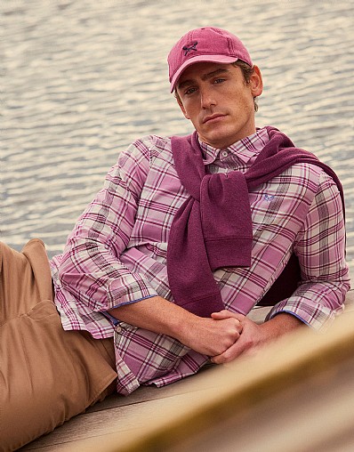 Classic Fit Cotton Flannel Shirt in Pink & Cream Check