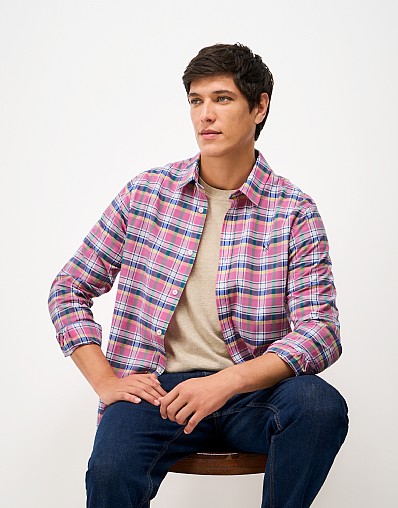 Cotton Flannel Shirt in Pink & Blue Check