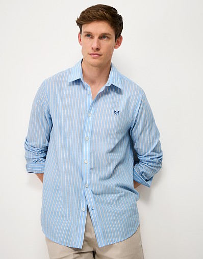 Cotton Flannel Shirt in Blue & Cream Westgate Stripe