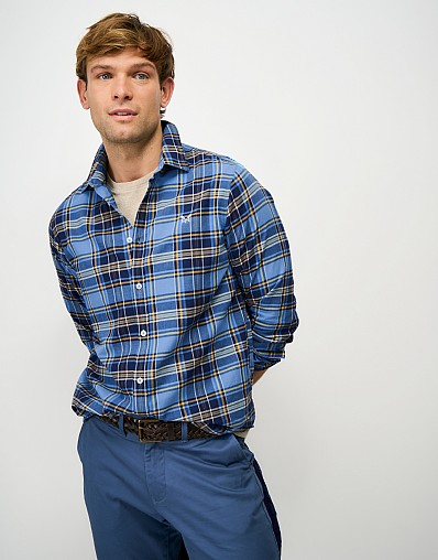 Oldham Cotton Check Shirt in Blue & Yellow