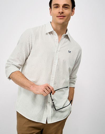 Newport Striped Broadcloth Classic Fit Shirt in Off-White and Blue